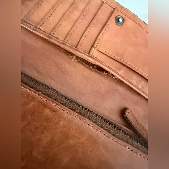 Vintage Genuine Soft Leather Fold Over Woven Wallet